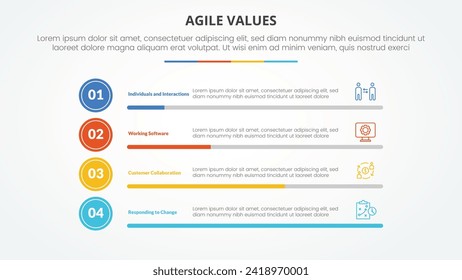 agile values infographic concept for slide presentation with horizontal bar percentage with 4 point list with flat style