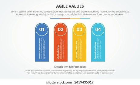 agile values infographic concept for slide presentation with round rectangle shape vertical with 4 point list with flat style
