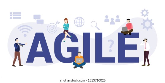 Agile Workflow Development New Concept With Big Word Or Text And Team People With Modern Flat Style - Vector