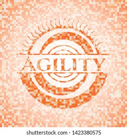 Agility abstract emblem, orange mosaic background