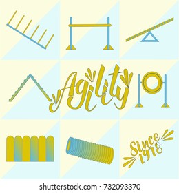 Agility dog obstacles vector. Dog sport equipment illustration. Agility dog isolated on background. Jumping obstacles illustration
