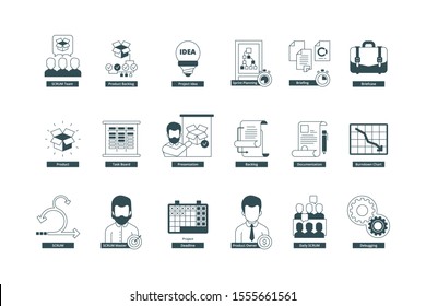 Agility icons. Scrum methodology professional meeting conference master agile vector symbols collection