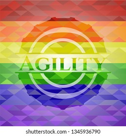 Agility on mosaic background with the colors of the LGBT flag