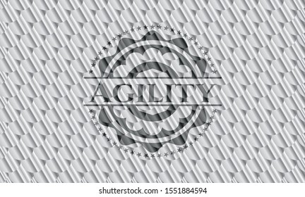 Agility shiny silver emblem. Scales pattern. Vector Illustration. Detailed.
