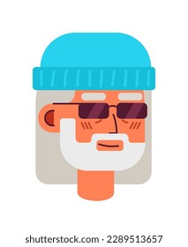 Aging hipster with sunglasses semi flat vector character head. Bearded grandpa. Editable cartoon style face emotion. Simple colorful avatar icon. Spot illustration for web graphic design and animation