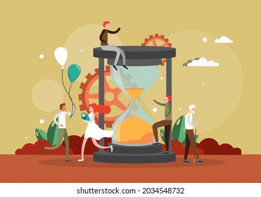 Aging process concept flat vector illustration. Human life cycle from infancy to senior years. Lifespan, generation.