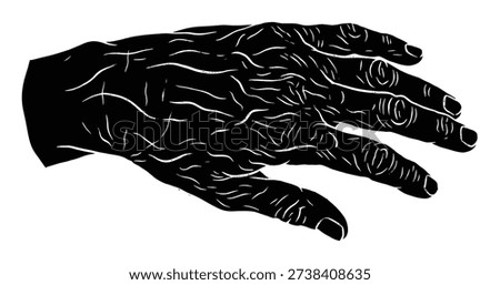 Aging process of old wrinkled hand showing wisdom, life experiences, and maturity design element vector on transparent background