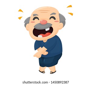 Aging society Comic grandfather who is laughing happily.