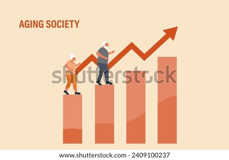 Aging society concept, world population aging because of low birth. Increasing senior elderly people vector illustration