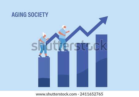 Aging society concept, world population aging because of low birth. Increasing senior elderly people vector illustration