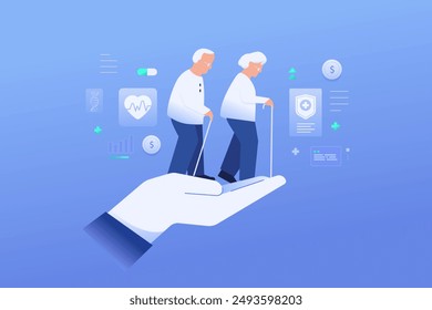 Aging Society Long Term Care, Aging Population elderly care concept illustration