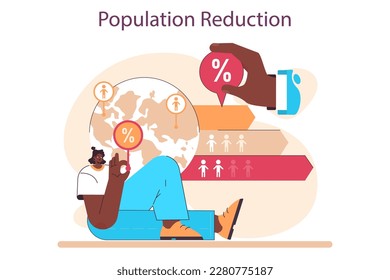 Aging society and low birth rate in developed countries. Low natality rate causing elderly population increase. State economy, pension and social funds problem. Flat vector illustration