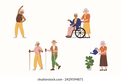 Aging Society Vector Illustration in Flat Style