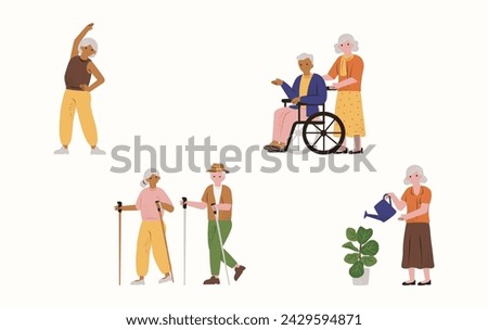 Aging Society Vector Illustration in Flat Style