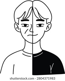 Aging split face doodle