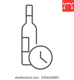 Aging of wine line icon, drink and alcohol, bottle with clock vector icon, vector graphics, editable stroke outline sign, eps 10.