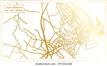 Agios Nikolaos Greece City Map in Retro Style in Golden Color. Outline Map. Vector Illustration.
