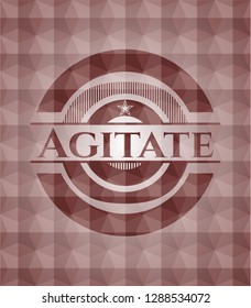 Agitate red seamless emblem with geometric pattern background.
