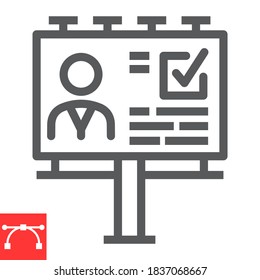 Agitation billboard line icon, election and vote, billboard sign vector graphics, editable stroke linear icon, eps 10