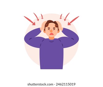 Agitation. a man feels anxious, irritated, angry, even nervous. felt very annoyed because he received a lot of pressure. stress or depression disorders. mental health disorders. illustration concept