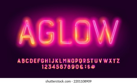 Aglow Alphabet Font. Two Neon Colors Letters And Numbers. Stock Vector Typescript For Your Design.