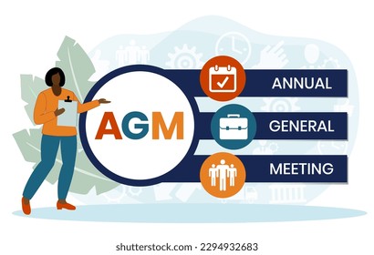 AGM - Annual General Meeting acronym, business concept. word lettering typography design illustration with line icons and ornaments. Internet web site promotion concept vector layout.