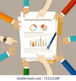 AGM Annual General Meeting Shareholder Board Discuss Company Review Financial Profit Chart Hand Collaboration On Paper