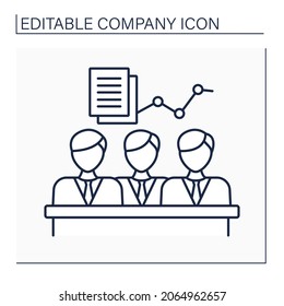 AGM line icon.Annual general meeting. Yearly gathering of companies interested shareholders. Company financial performance presentation. Company concept. Isolated vector illustration. Editable stroke