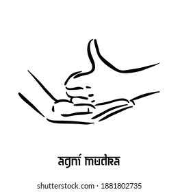 Agni mudra. Hand spirituality hindu yoga of fingers gesture. Technique of meditation for mental health.