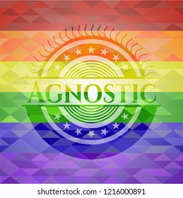 Agnostic emblem on mosaic background with the colors of the LGBT flag