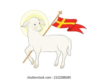 Agnus Dei, Easter lamb with victory flag, 
resurrection symbol, easter card,
Vector illustration isolated on white background
