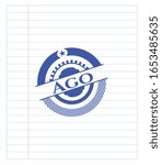 Ago emblem with pen effect. Blue ink. Vector Illustration. Detailed.