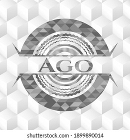 Ago grey emblem with geometric cube white background. 