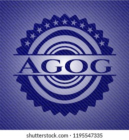 Agog badge with denim background