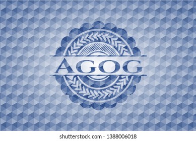 Agog blue emblem or badge with geometric pattern background. Vector Illustration. Detailed.