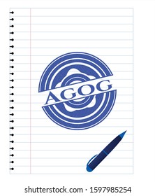 Agog drawn with pen. Blue ink. Vector Illustration. Detailed.