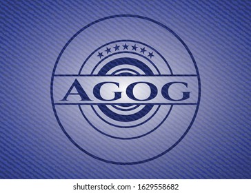 Agog emblem with jean high quality background. Vector Illustration. Detailed.