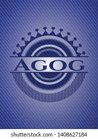 Agog emblem with jean texture. Vector Illustration. Detailed.