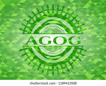 Agog green emblem. Mosaic background