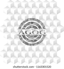 Agog grey badge with geometric cube white background