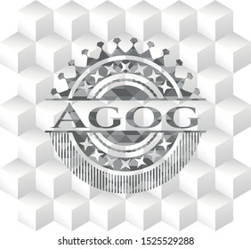 Agog grey badge with geometric cube white background