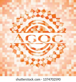 Agog orange tile background illustration. Square geometric mosaic seamless pattern with emblem inside.