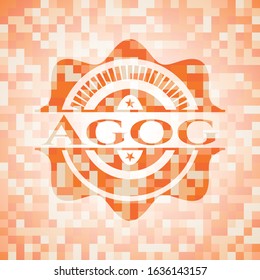 Agog orange tile background illustration. Square geometric mosaic seamless pattern with emblem inside.