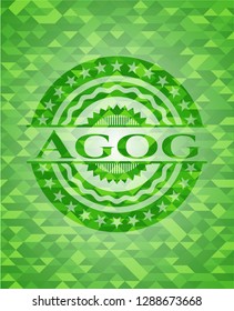 Agog realistic green emblem. Mosaic background