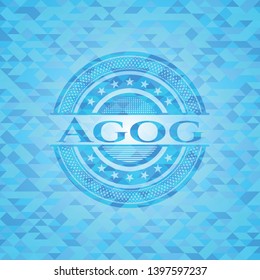 Agog sky blue emblem with mosaic ecological style background