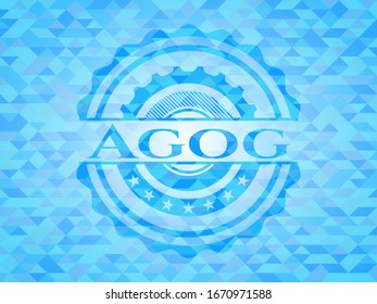 Agog sky blue emblem with triangle mosaic background