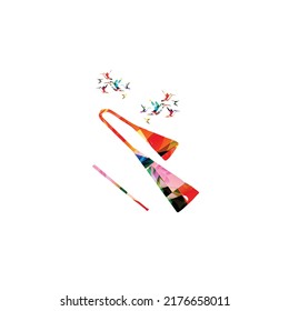 Agogo bells, Brazilian capoeira musical instrument, colorful with hummingbirds vector illustration