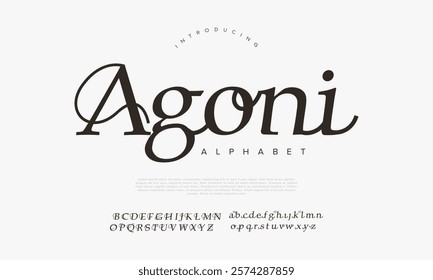 Agoni typography beauty fashion elegant minimalist serif italic fonts decorative wedding vintage retro logos. Minimal luxury font alphabet logo. Vector illustration