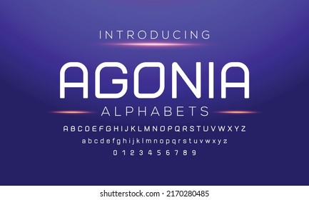 AGONIA Tech Modern Alphabet Letter Font. Typography luxury style fonts for technology, digital, sports, gaming logo design. Vector Sans Serif typeface illustration.