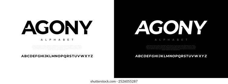 Agony creative modern geometric urban alphabet font. Digital abstract futuristic, game, techno, robot, music, logo, sport, minimal technology typography. Simple numeric vector illustration